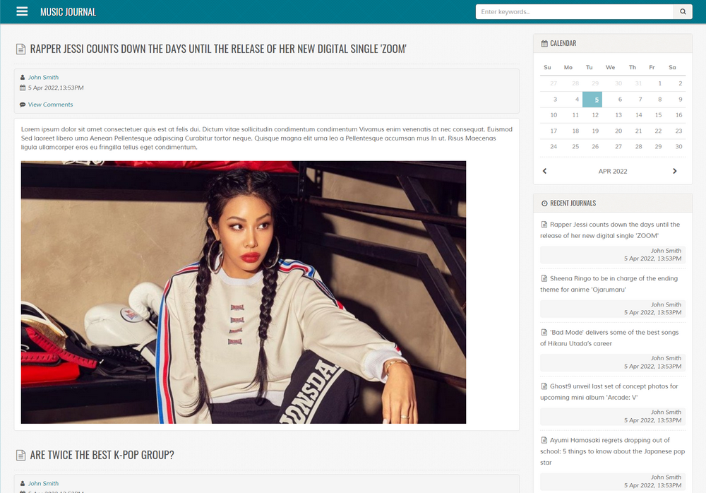 Screenshot: Blog Homepage